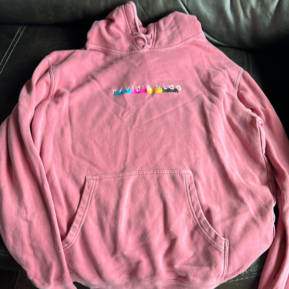 pink David’s vlog hoodie